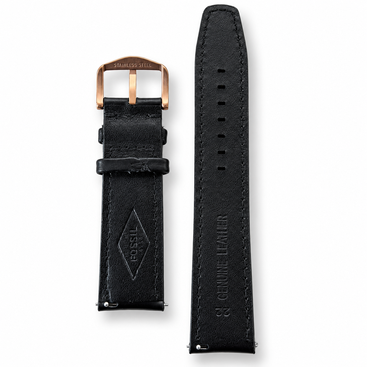 PULSO FOSSIL ORIGINAL EN CUERO NEGRO 22MM – HEBILLA ORO ROSA