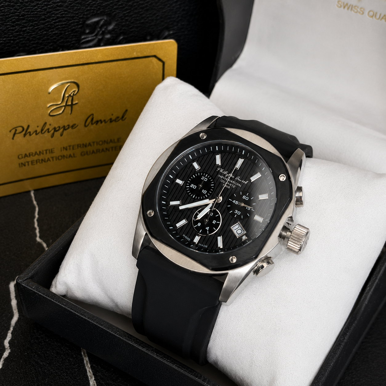 Philippe Amiel M6404 Reloj para Hombre Cronógrafo Acero y Correa Negra