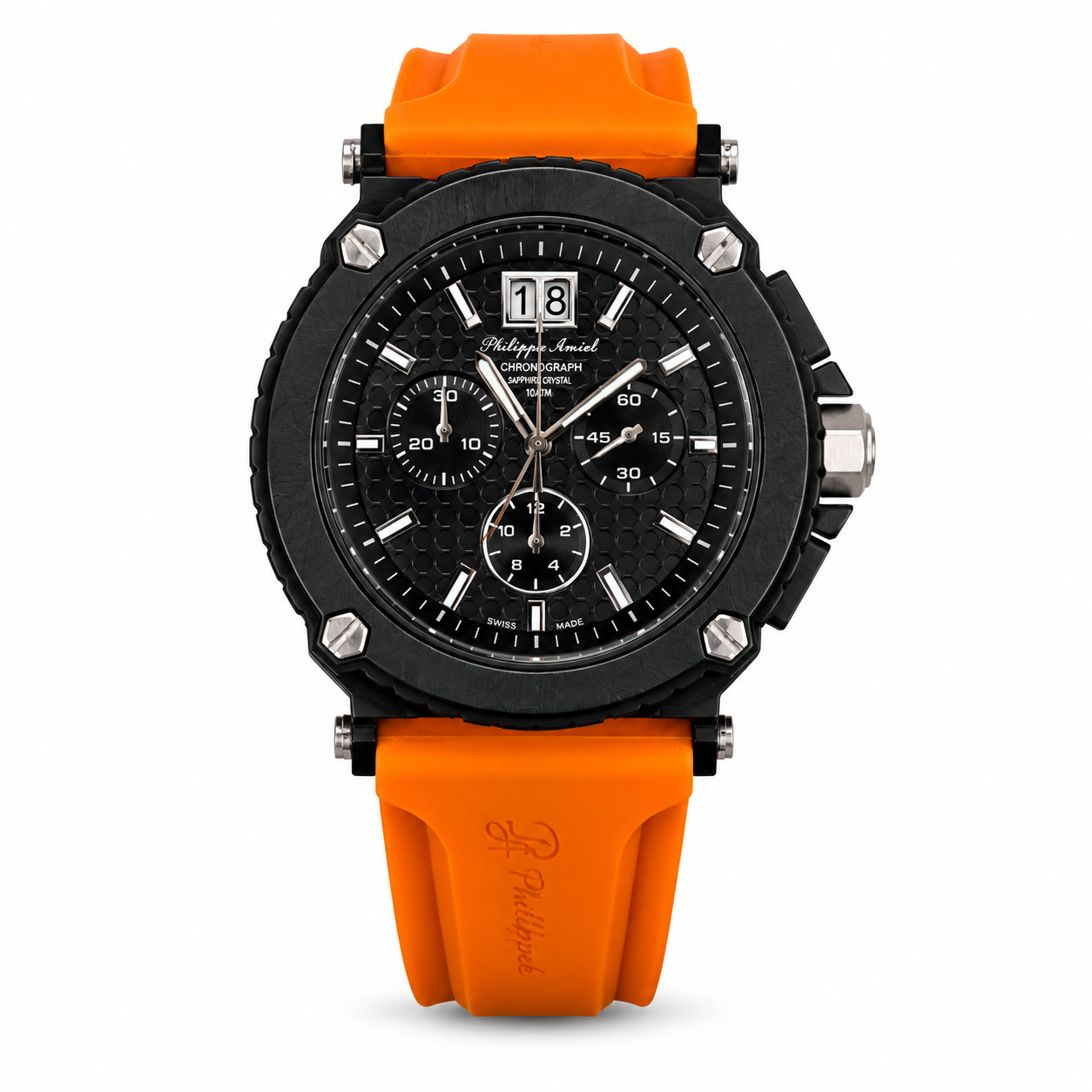 Philippe Amiel M6404 Reloj para Hombre Cronógrafo Negro con Correa Naranja