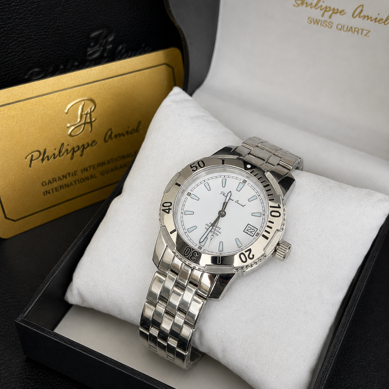 Philippe Amiel M6318 Reloj para Hombre Acero Inoxidable Esfera Blanca