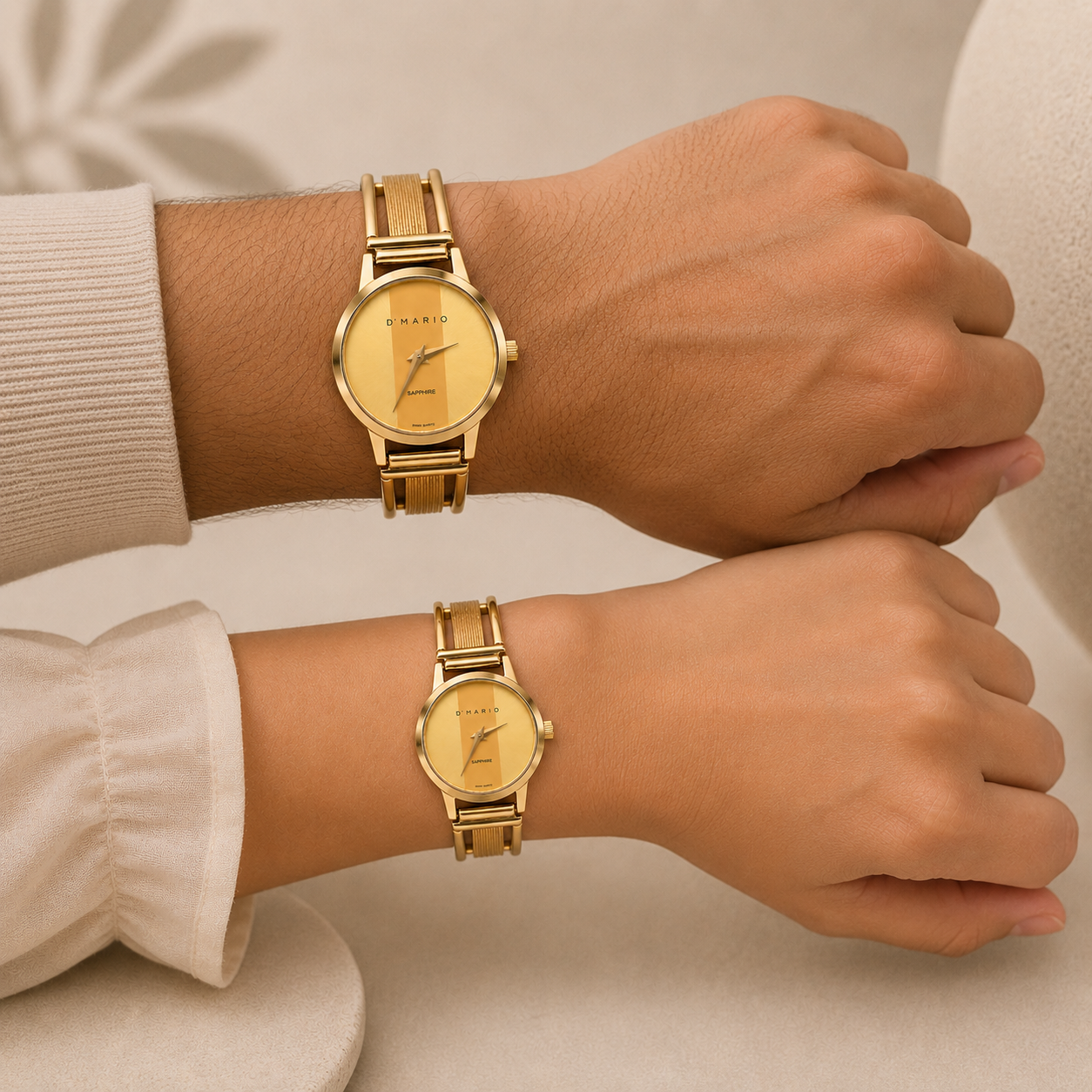 PAREJA DE RELOJES D'MARIO PULSO ESQUELETO TABLERO CHAMPAGNE