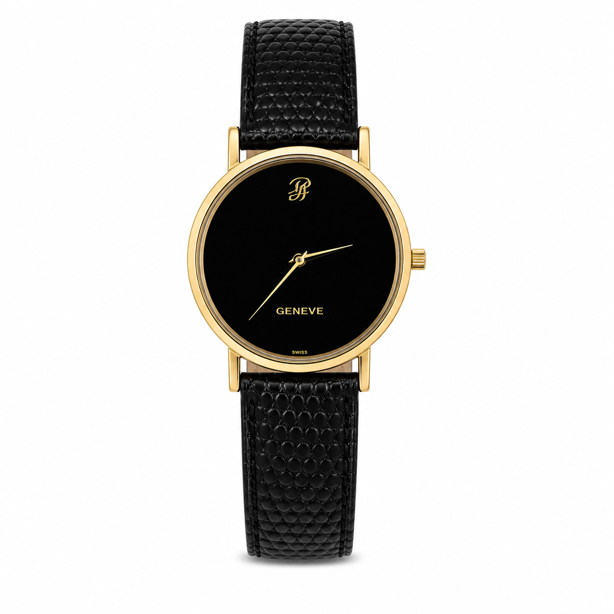 Philippe Amiel M1429 AZ Reloj para Hombre Negro y Dorado con Correa de Cuero