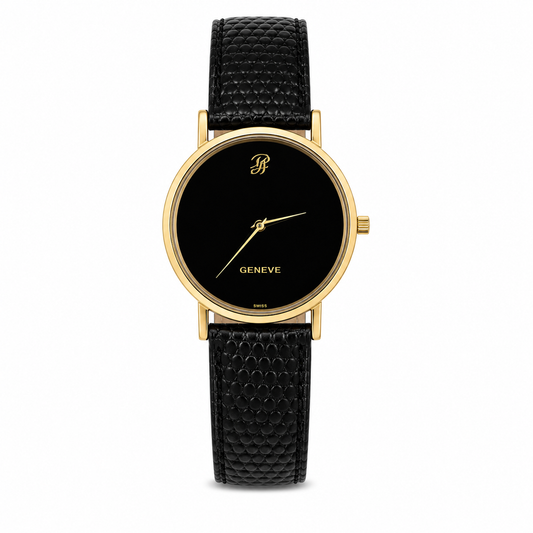 Philippe Amiel M1429 AZ Reloj para Hombre Negro y Dorado con Correa de Cuero
