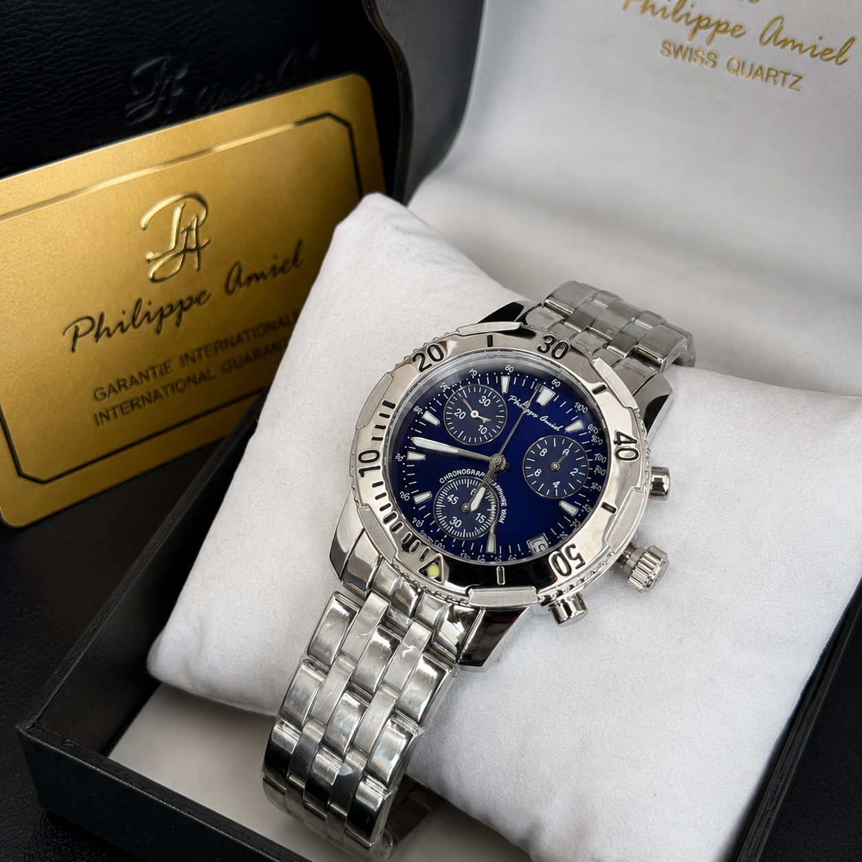 Philippe Amiel M6318 Reloj para Hombre Cronógrafo Acero Inoxidable Esfera Azul
