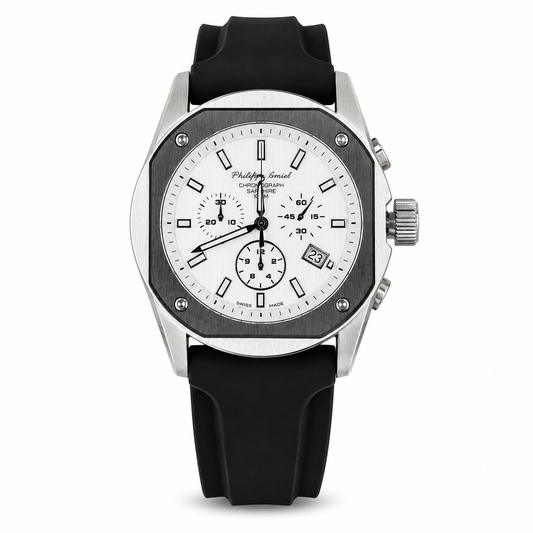 Philippe Amiel M6404 Reloj para Hombre Cronógrafo Acero Inoxidable Blanco y Negro