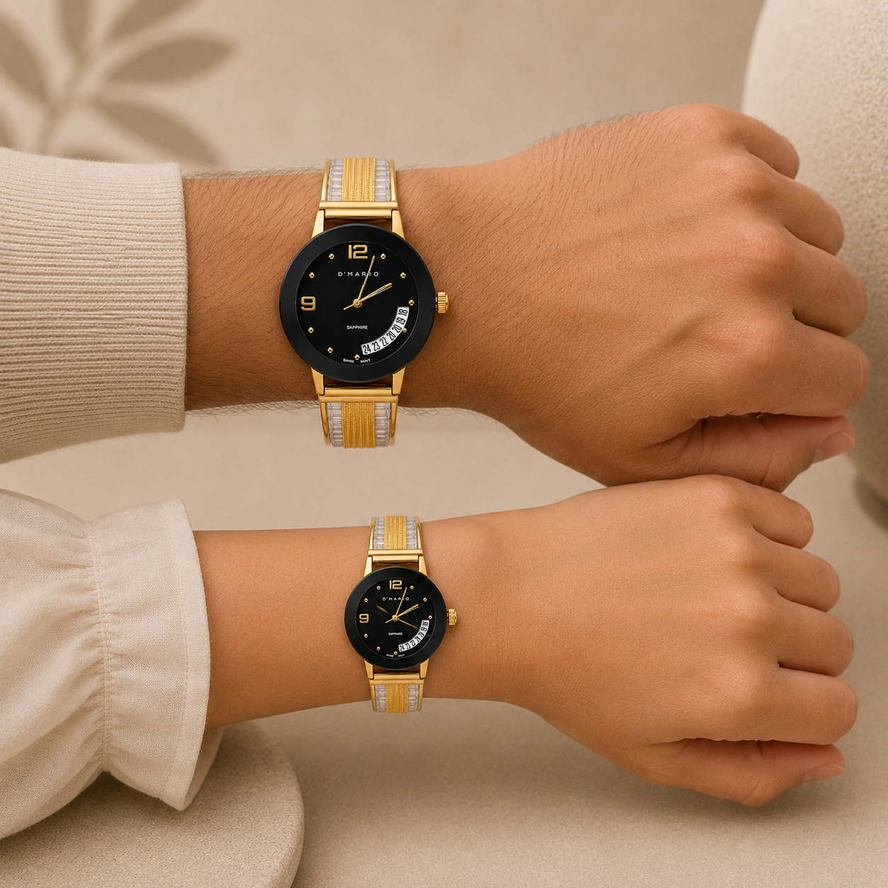 PAREJA DE RELOJES D'MARIO PULSO ESQUELETO CUPULA