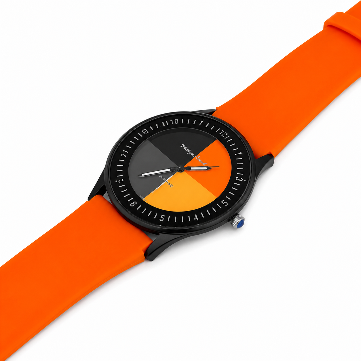 Philippe Amiel M1443 AZ Reloj para Hombre Acero Negro con Correa de Silicona Naranja