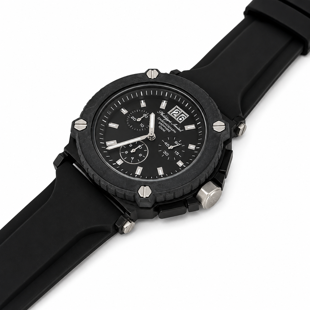 Philippe Amiel M6404 Reloj para Hombre Cronógrafo Negro con Correa Negra