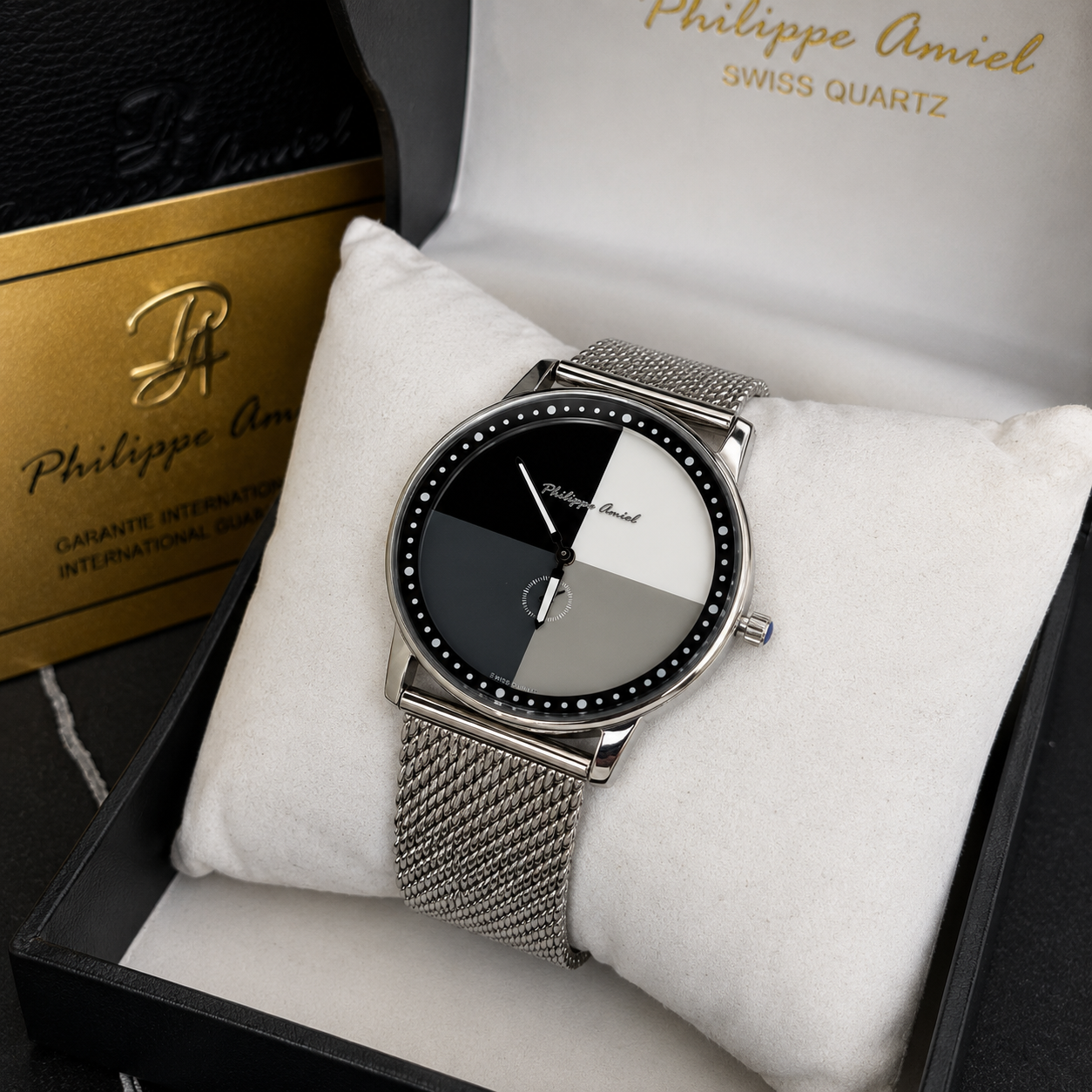Philippe Amiel M1444 AZ Reloj para Hombre Acero Inoxidable con Malla Milanesa Plateada