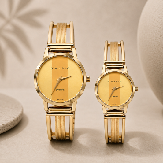 PAREJA DE RELOJES D'MARIO PULSO ESQUELETO TABLERO CHAMPAGNE