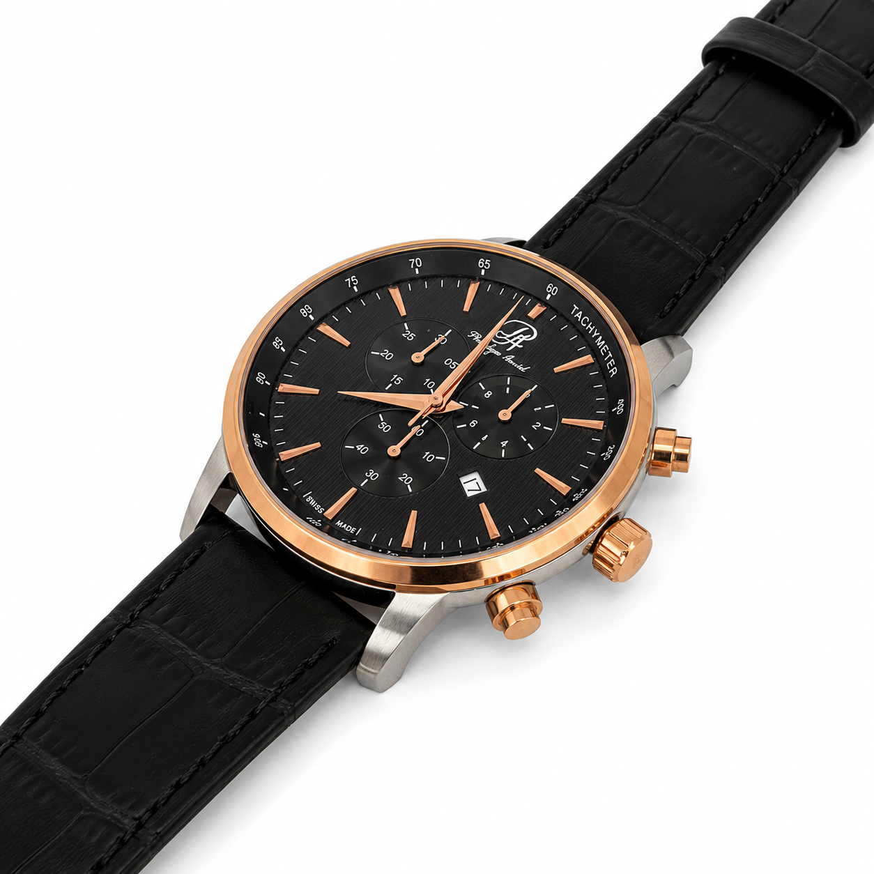 Philippe Amiel P-A0196 Reloj para Hombre Cronógrafo Acero Bicolor Negro