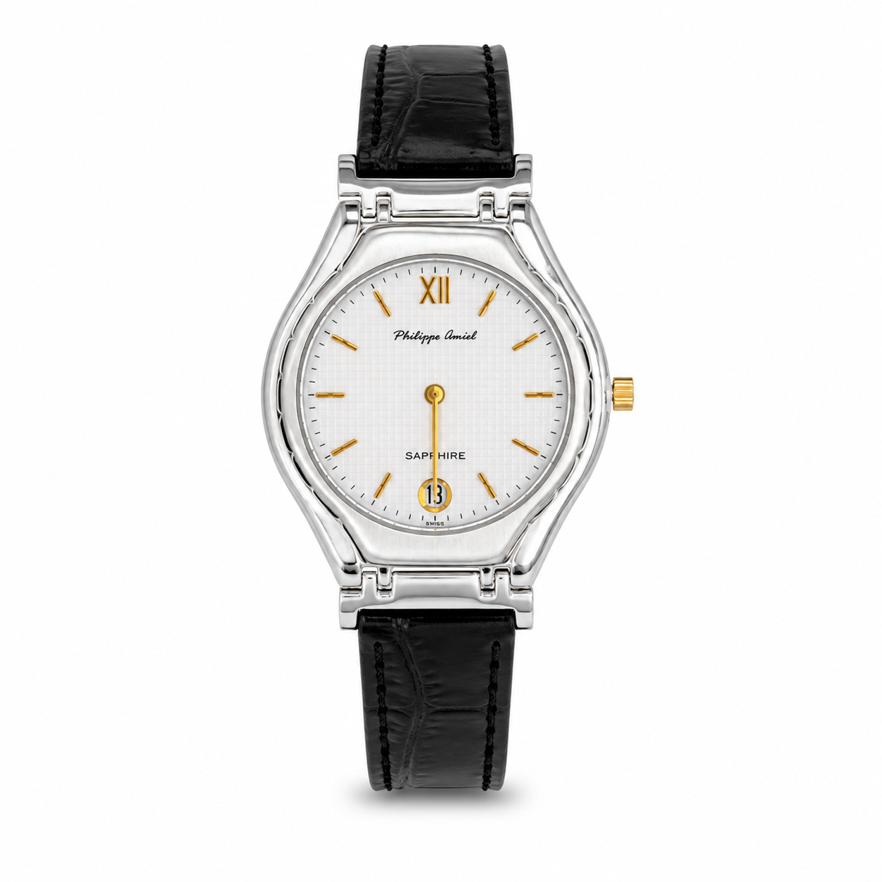 Philippe Amiel M6239 AZ Reloj para Hombre Acero Plateado con Correa de Cuero Negra