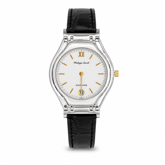 Philippe Amiel M6239 AZ Reloj para Hombre Acero Plateado con Correa de Cuero Negra