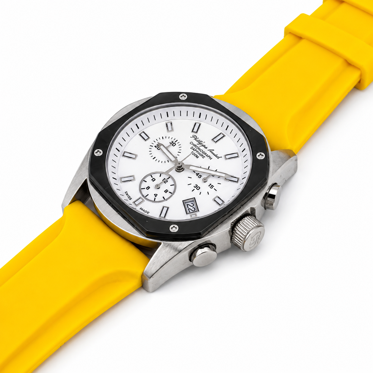 Philippe Amiel M6404 Reloj para Hombre Cronógrafo Acero y Correa Amarilla