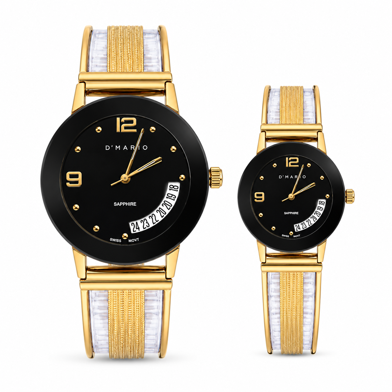 PAREJA DE RELOJES D'MARIO PULSO ESQUELETO CUPULA