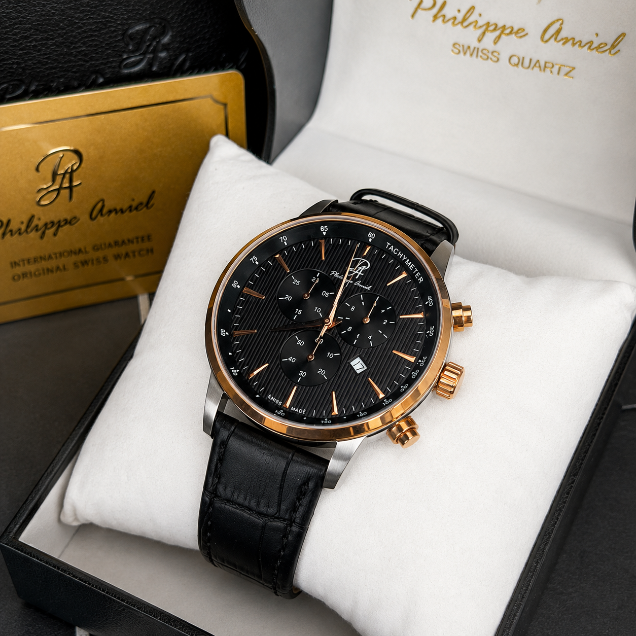 Philippe Amiel P-A0196 Reloj para Hombre Cronógrafo Acero Bicolor Negro