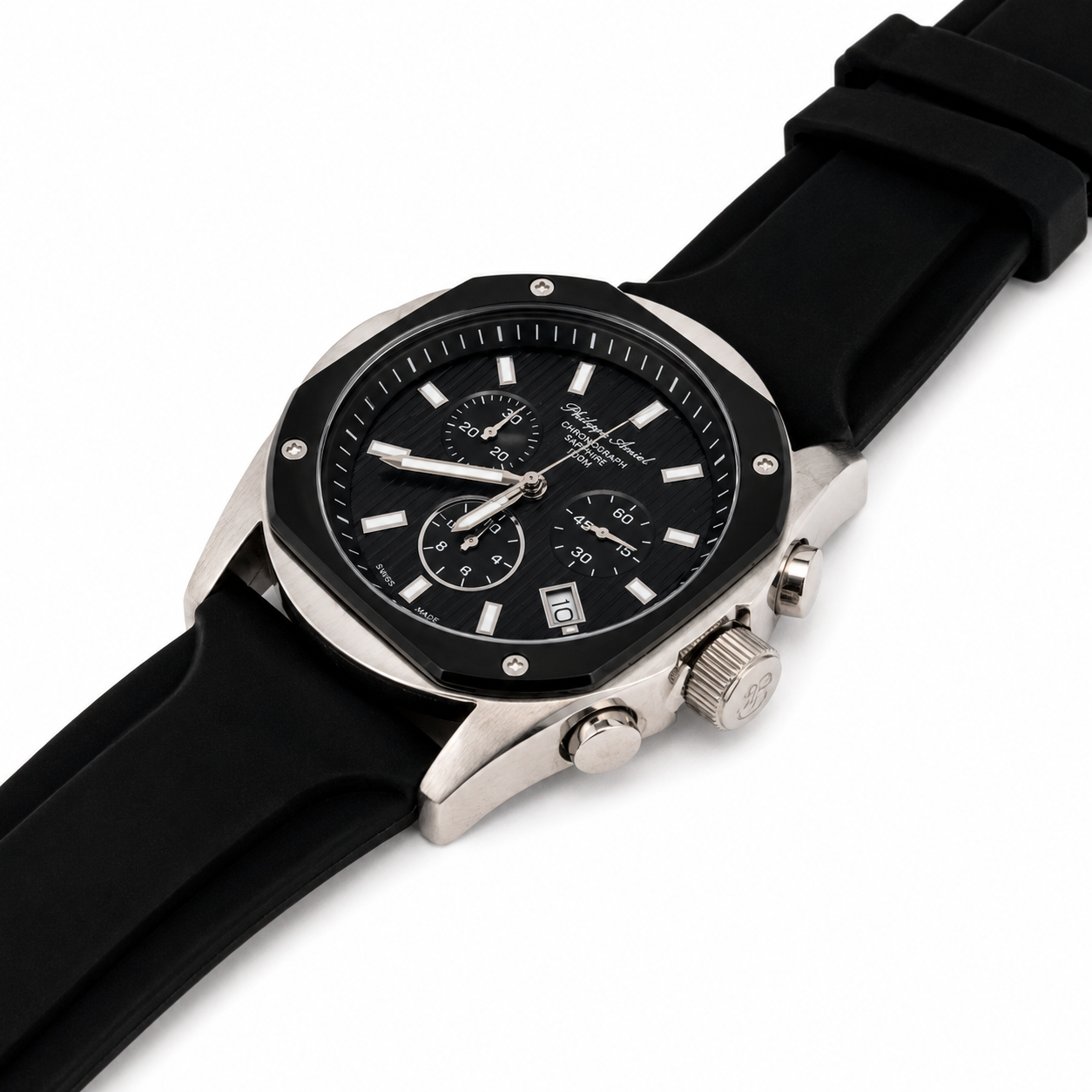 Philippe Amiel M6404 Reloj para Hombre Cronógrafo Acero y Correa Negra