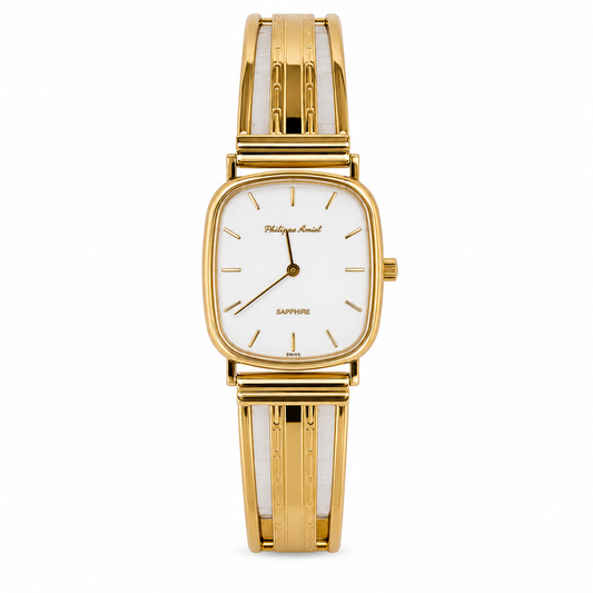 Philippe Amiel M1379 AZ Reloj para Hombre Dorado con Brazalete Bañado en Oro 18K