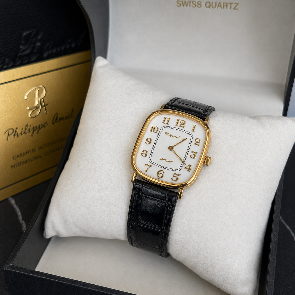 Philippe Amiel M1379 AZ Reloj para Hombre Dorado con Correa de Cuero Negra