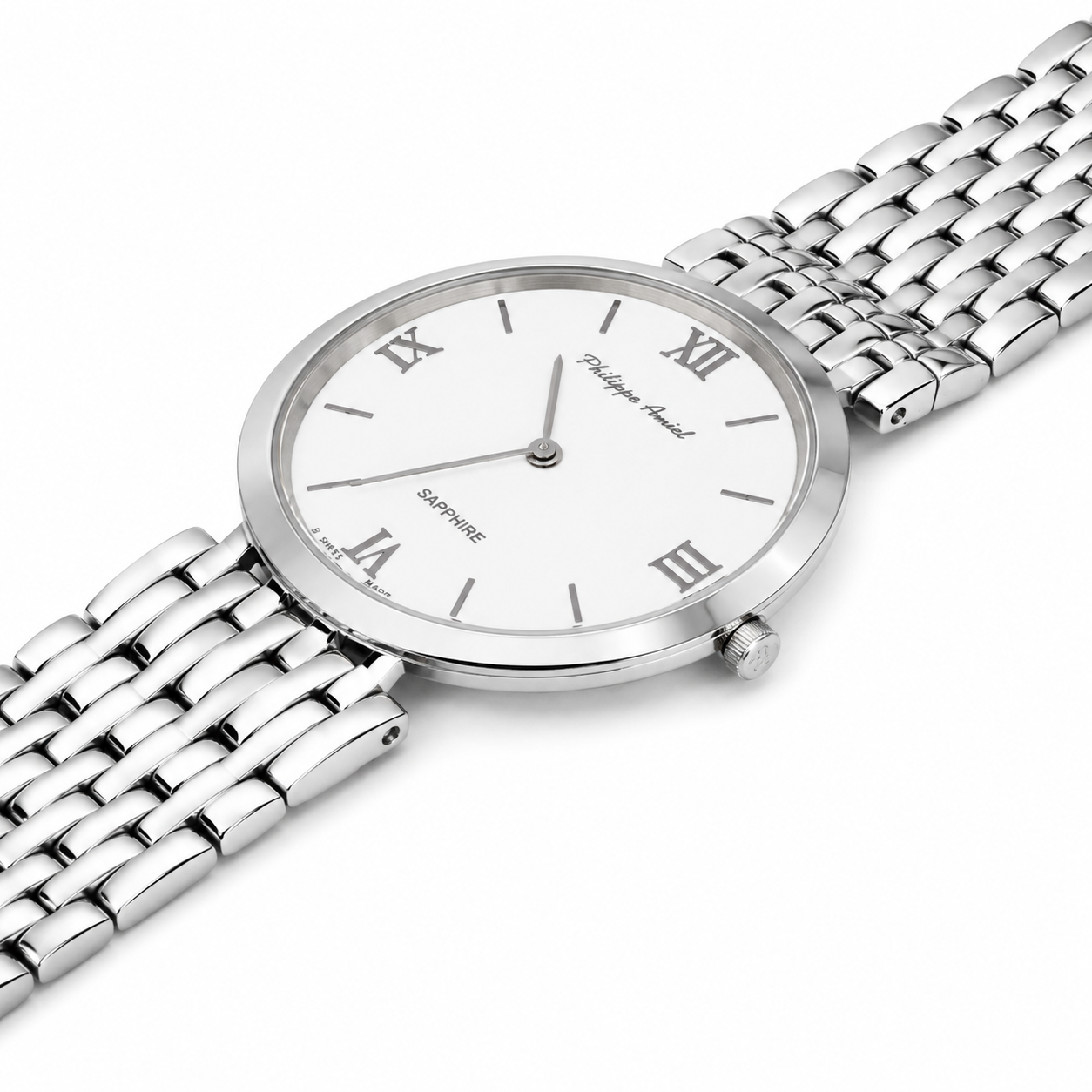 Philippe Amiel F6240 Reloj para Hombre Acero Inoxidable Esfera Blanca con Números Romanos