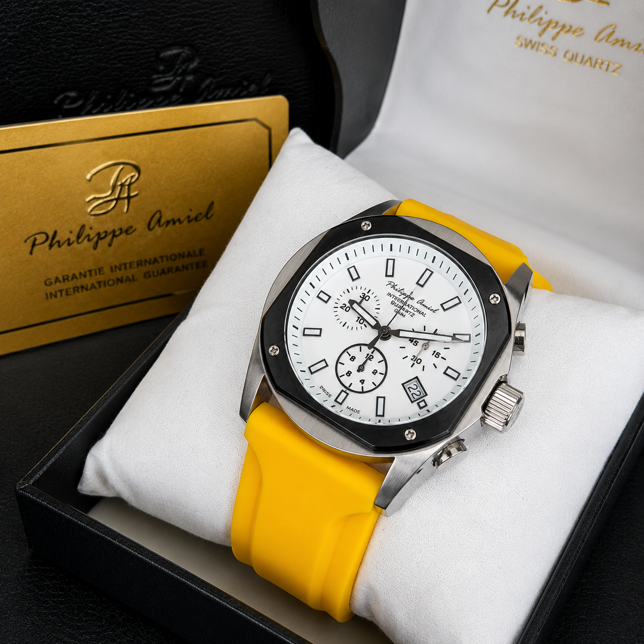 Philippe Amiel M6404 Reloj para Hombre Cronógrafo Acero y Correa Amarilla