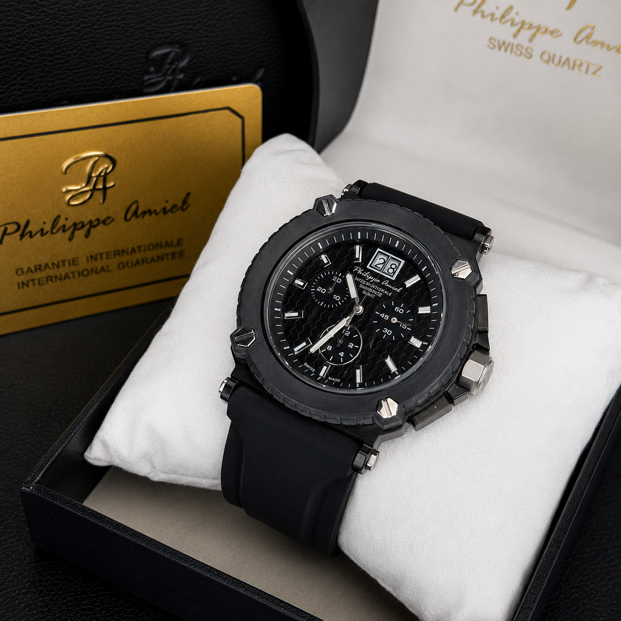 Philippe Amiel M6404 Reloj para Hombre Cronógrafo Negro con Correa Negra