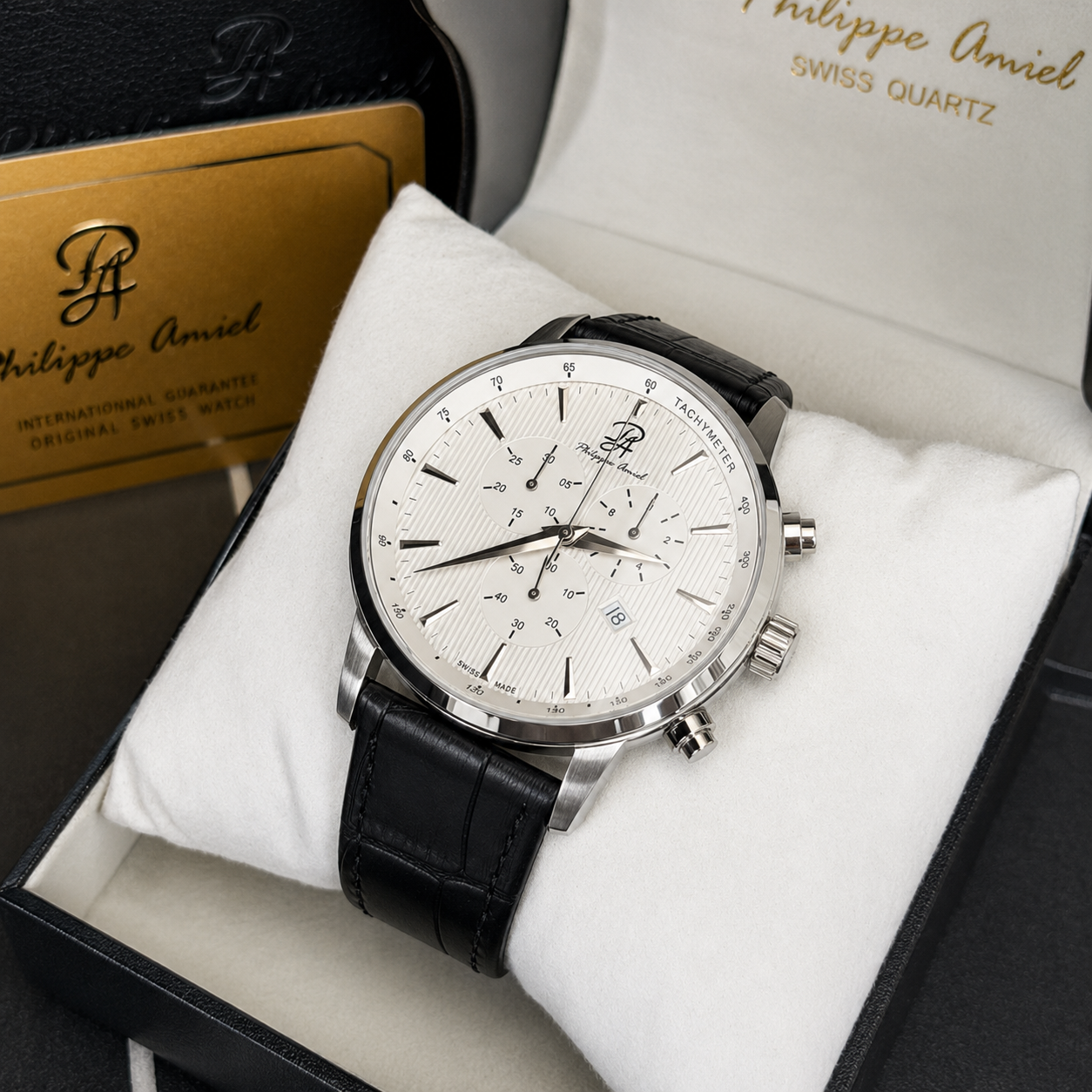 Philippe Amiel PAT0186 Reloj para Hombre Plateado con Correa Negra