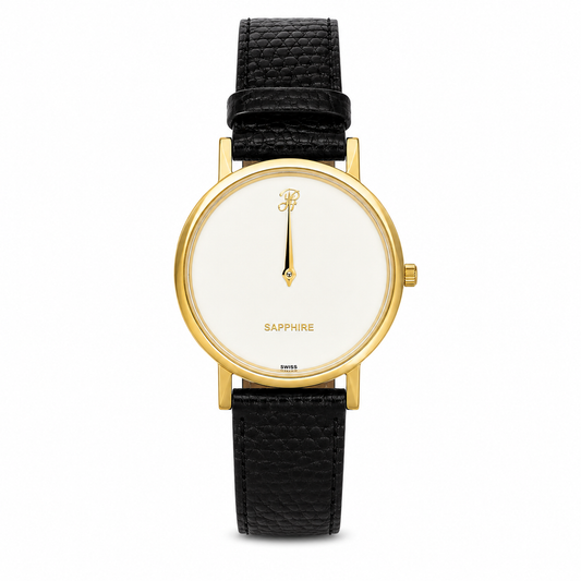 Philippe Amiel M14298 AZ Reloj para Hombre Dorado Minimalista con Correa de Cuero Negro