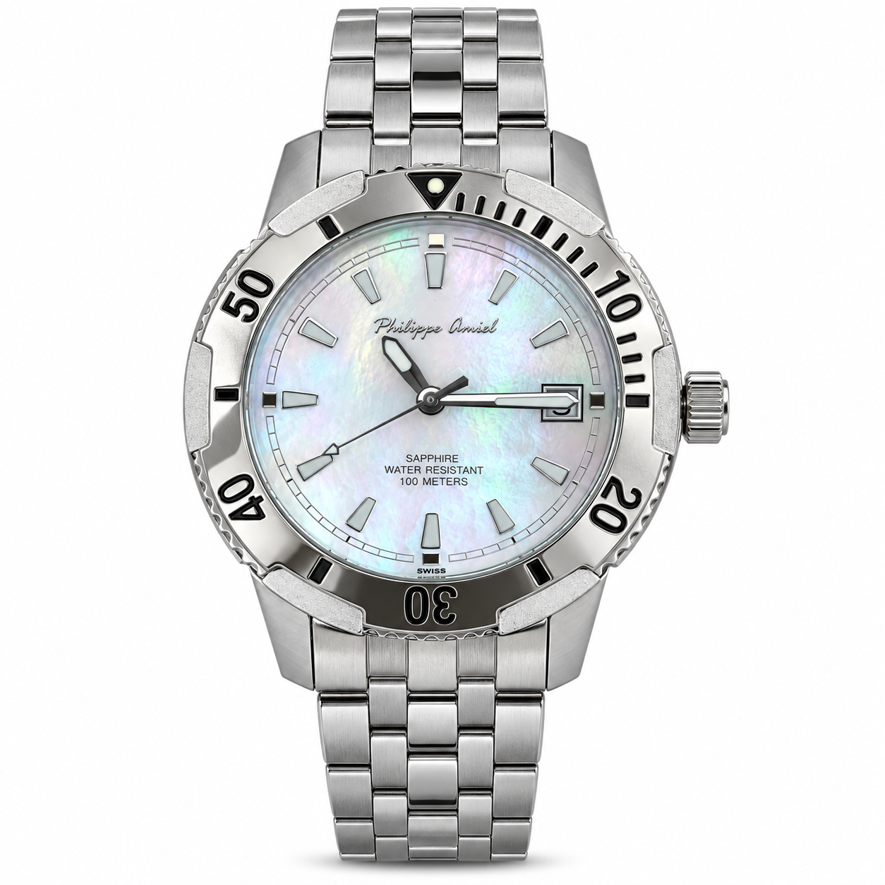 Philippe Amiel M6318 Reloj para Hombre Cronógrafo Acero Inoxidable Plateado Esfera Azul