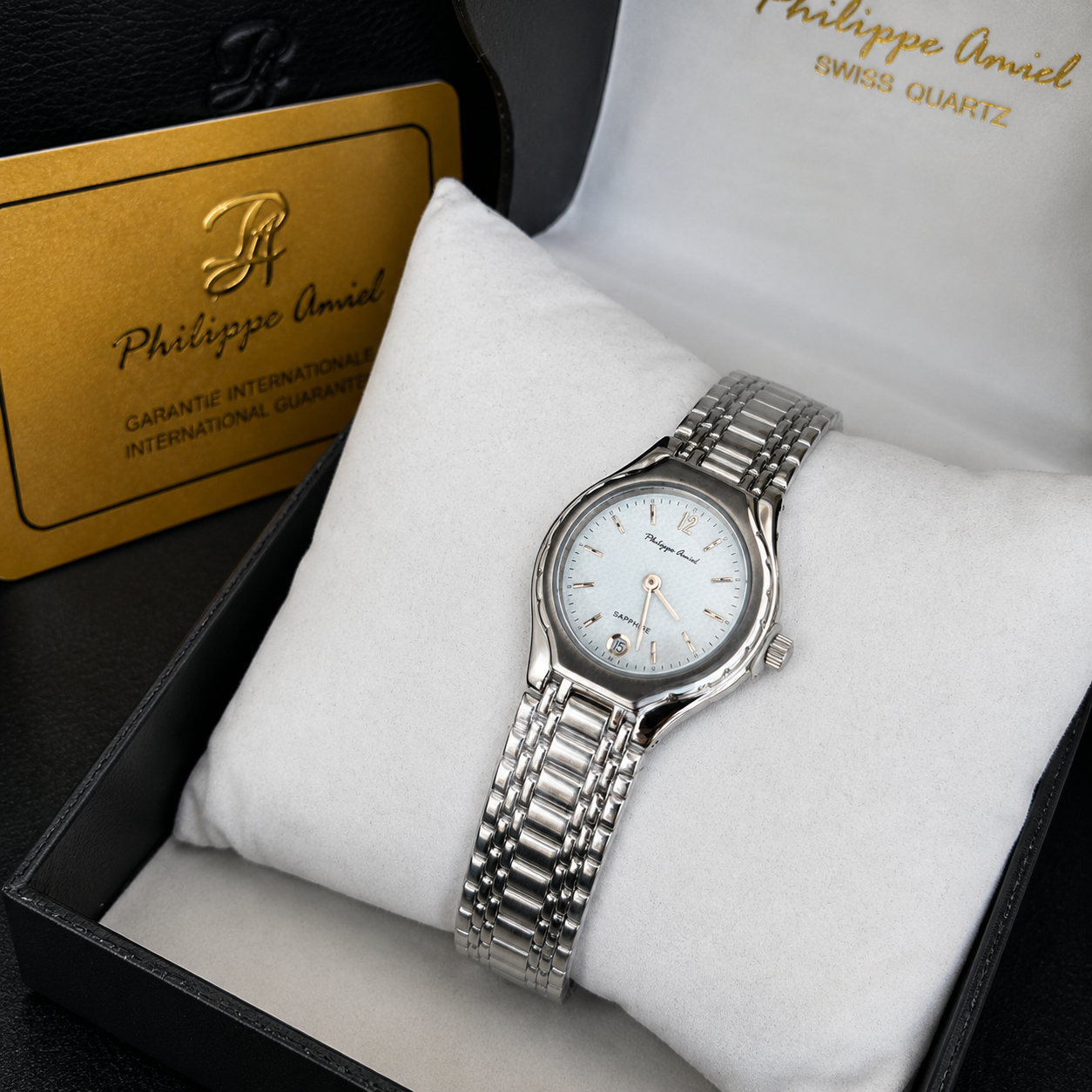 Philippe Amiel F6280 Reloj para Mujer Acero Inoxidable Plateado Esfera Blanca