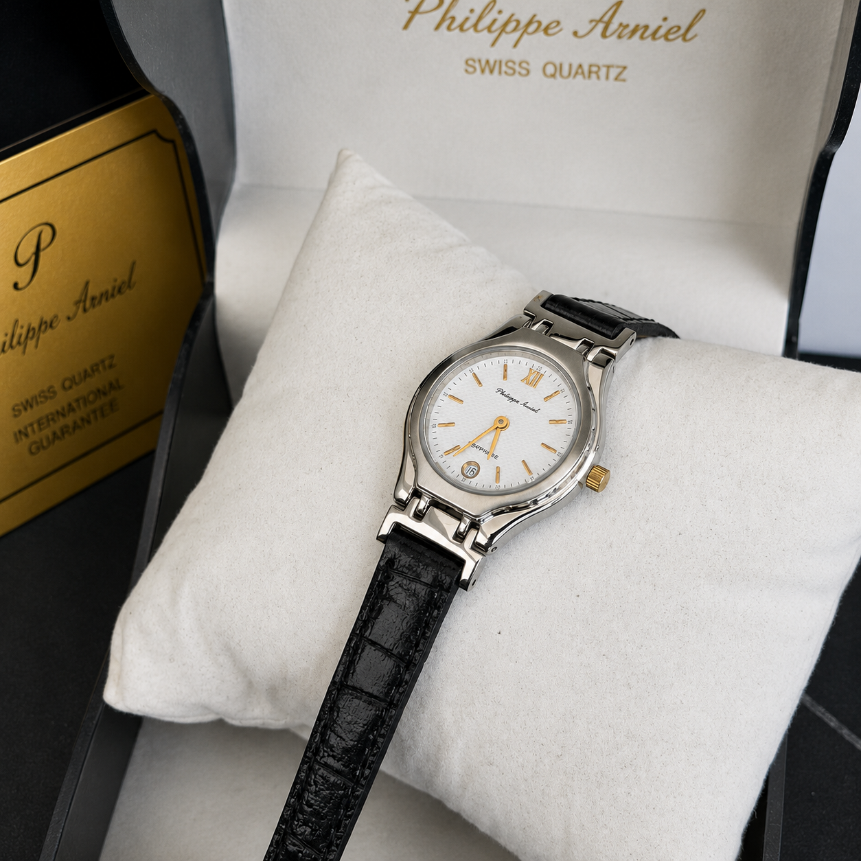 Philippe Amiel F6239 AZ Reloj para Mujer Acero Bicolor con Correa de Cuero Negra