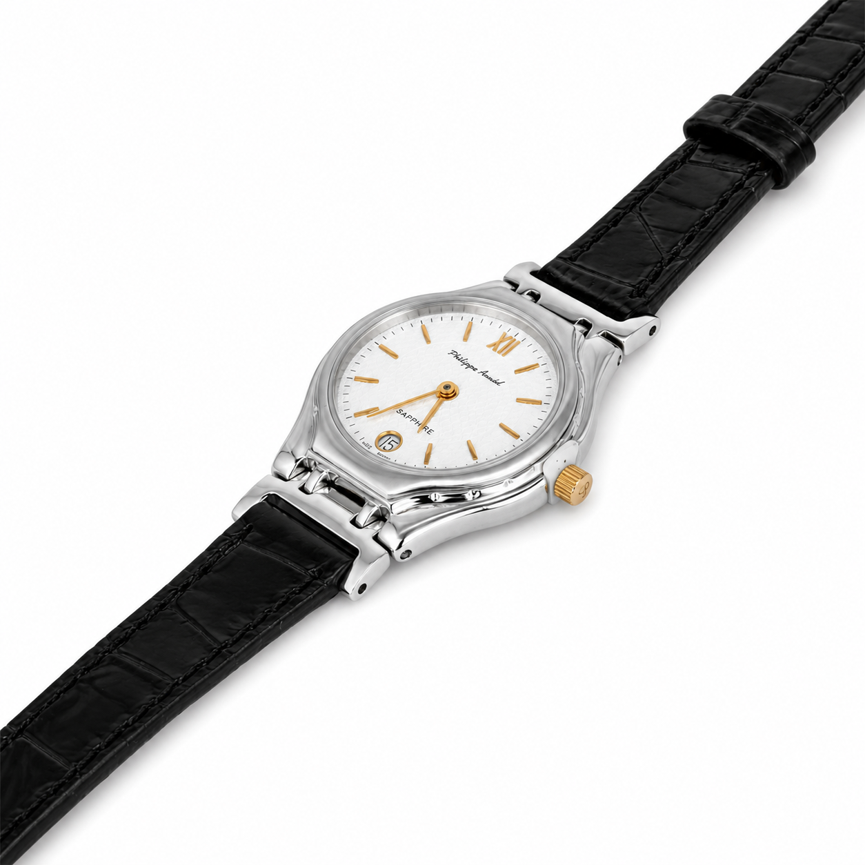 Philippe Amiel F6239 AZ Reloj para Mujer Acero Bicolor con Correa de Cuero Negra