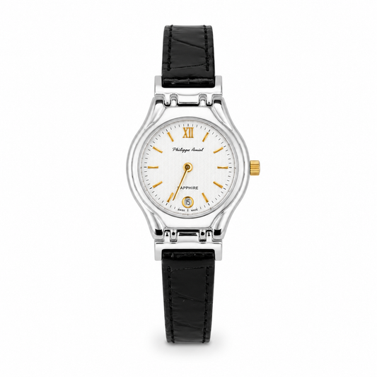 Philippe Amiel F6239 AZ Reloj para Mujer Acero Bicolor con Correa de Cuero Negra