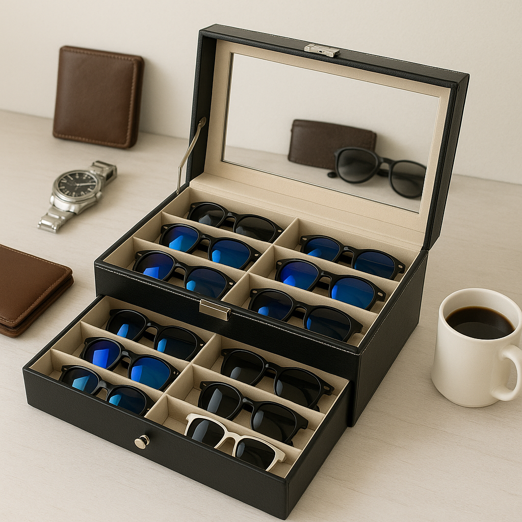 ESTUCHE PARA GAFAS DE 12 PUESTOS DE LUJO CON LLAVE