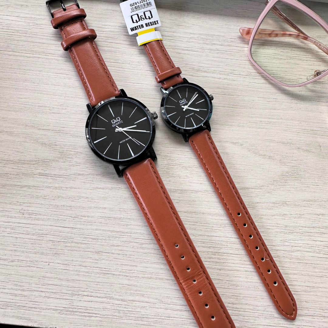 PAREJA DE RELOJES Q&Q VINTAGE CUERO CUARZO