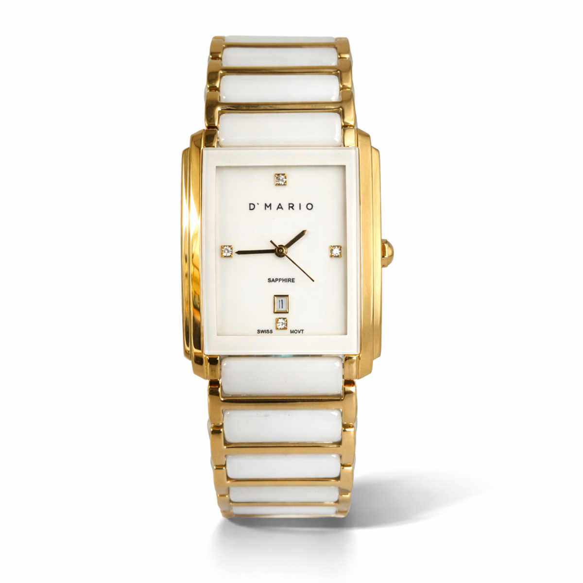 RELOJ D'MARIO CS5150G HOMBRE CERAMICA BLANCO DORADO