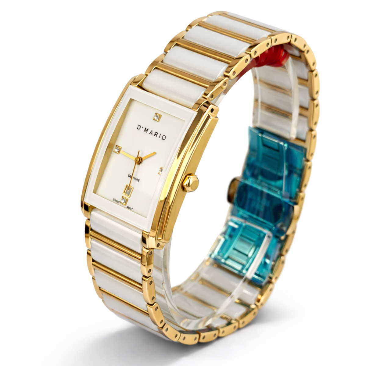 RELOJ D'MARIO CS5150G HOMBRE CERAMICA BLANCO DORADO