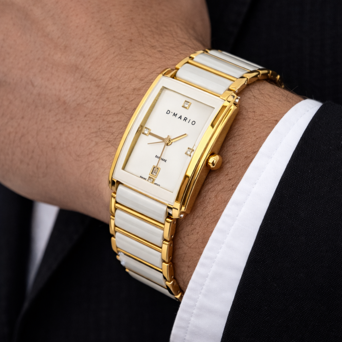 RELOJ D'MARIO CS5150G HOMBRE CERAMICA BLANCO DORADO