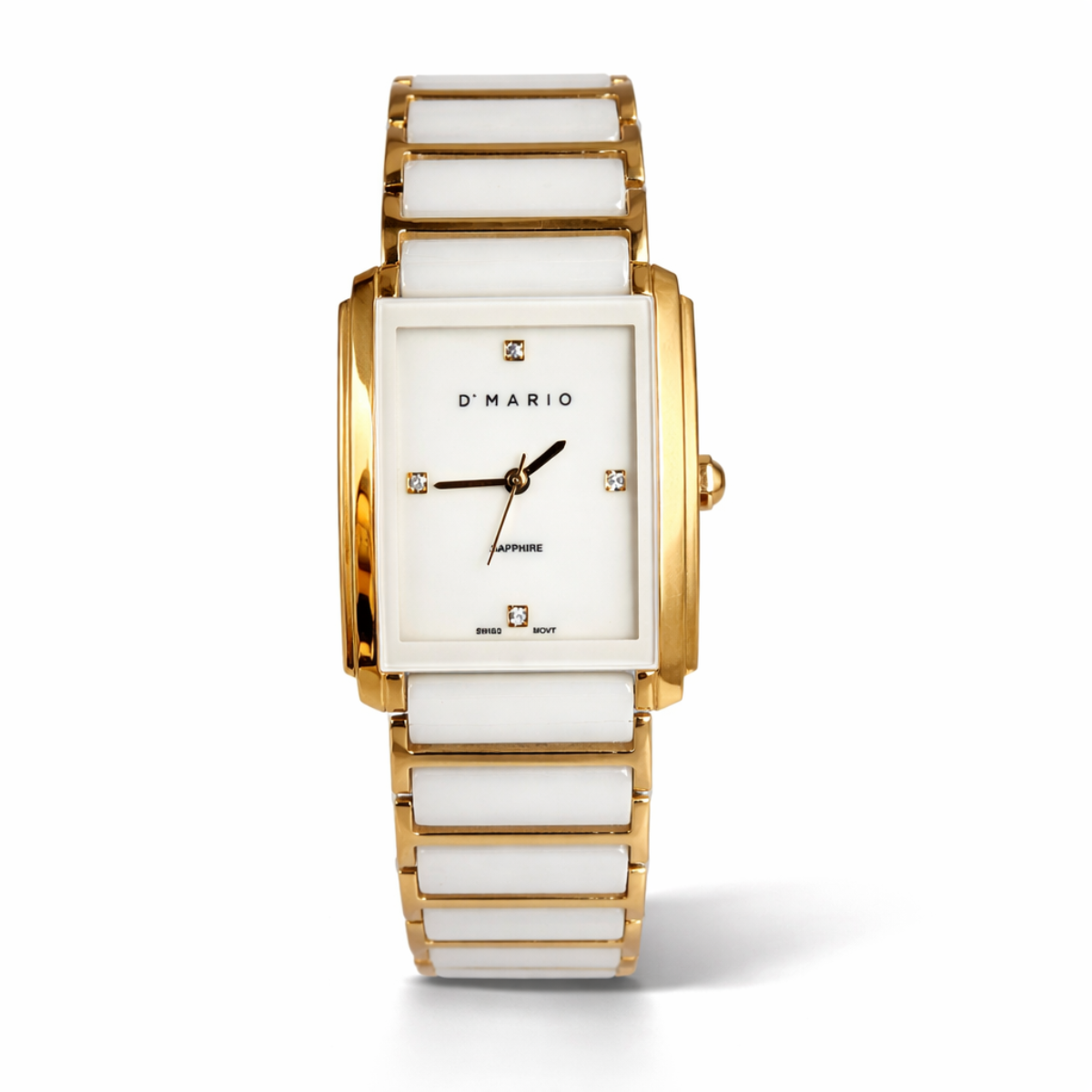 RELOJ D'MARIO CS5150L DAMA CERAMICA BLANCO DORADO