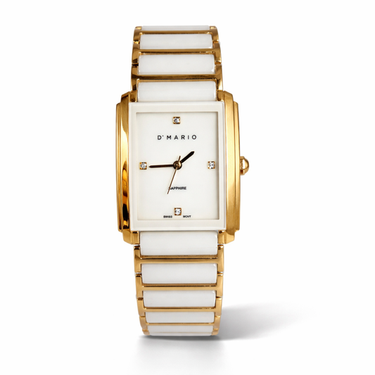 RELOJ D'MARIO CS5150L DAMA CERAMICA BLANCO DORADO