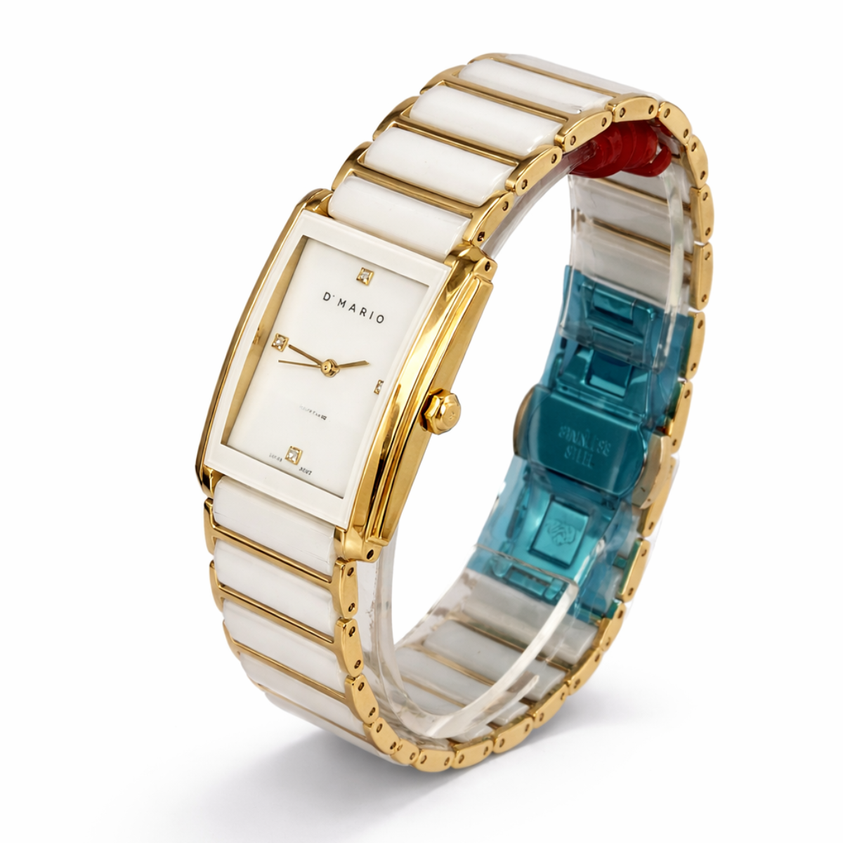 RELOJ D'MARIO CS5150L DAMA CERAMICA BLANCO DORADO