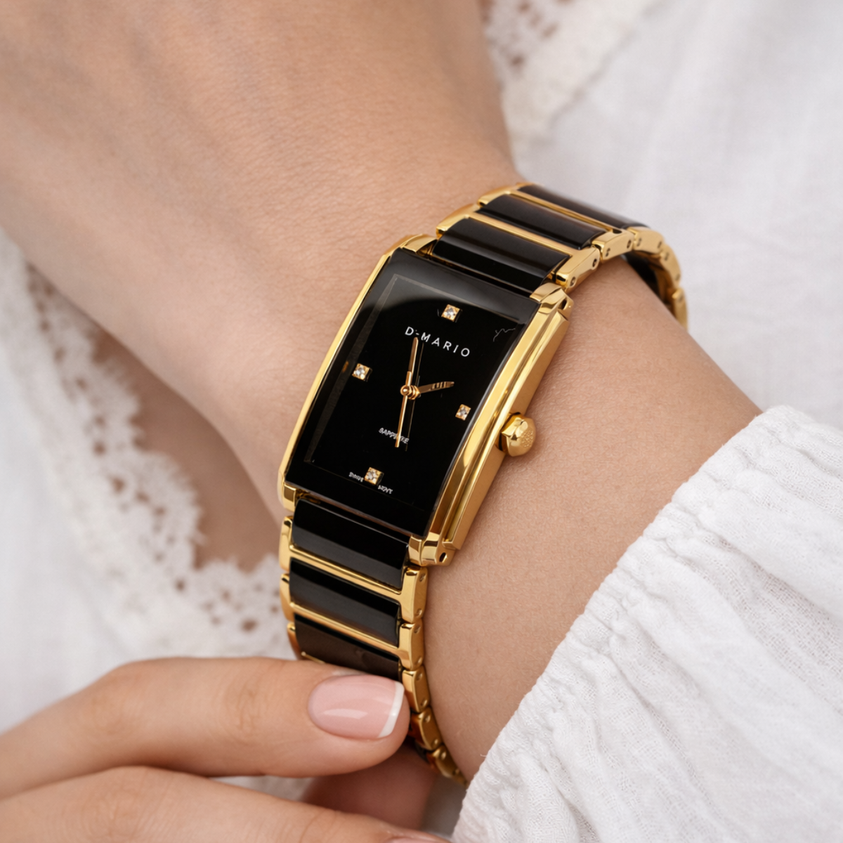RELOJ D'MARIO CS5150L DAMA CERAMICA NEGRO DORADO