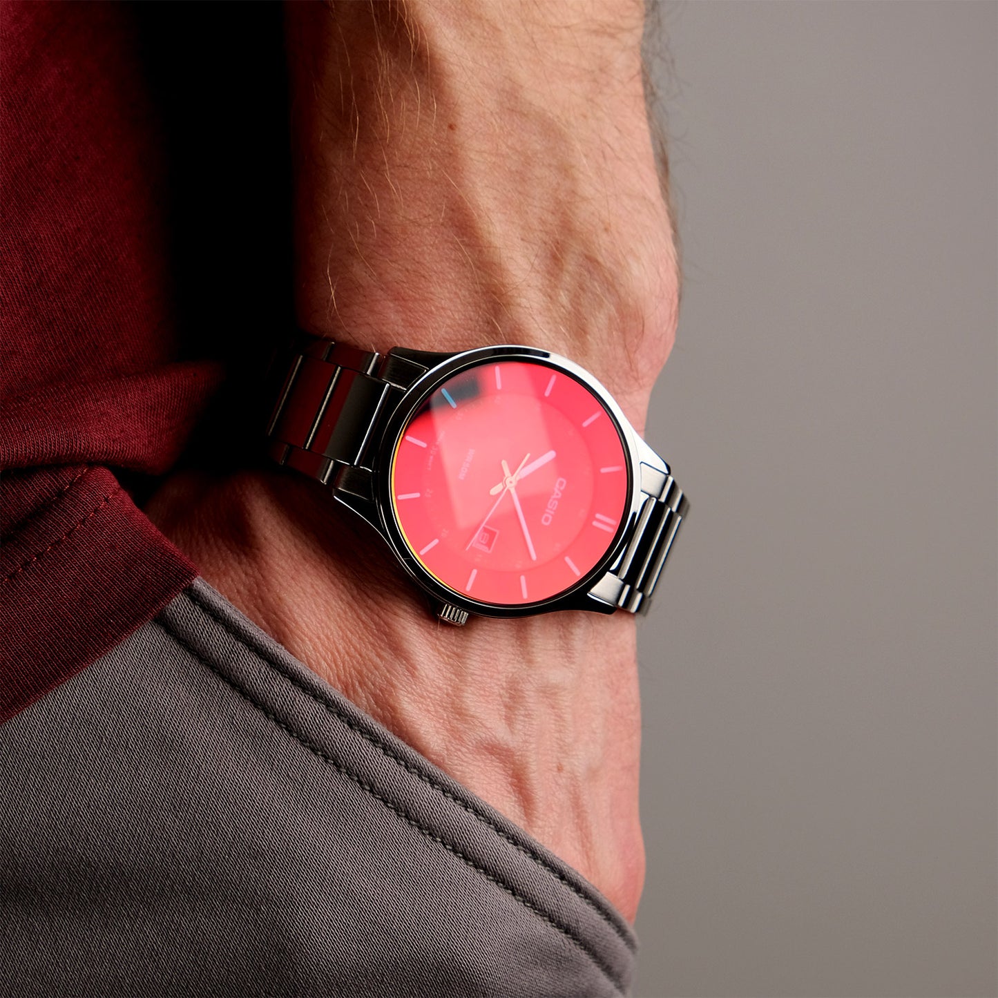 RELOJ CASIO MTP-E605D-1E ACERO TABLERO TORNASOL