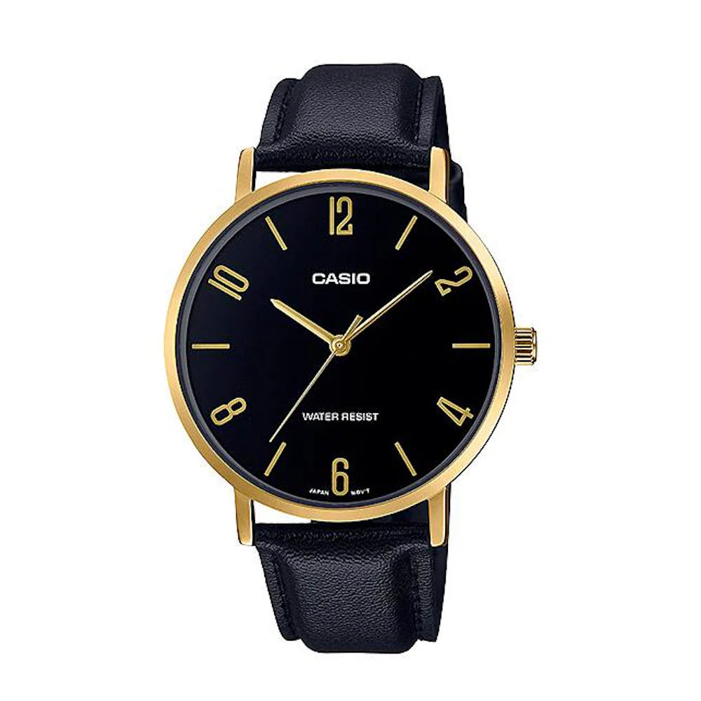 RELOJ CASIO MTP-VT01GL-1B2 CUERO NEGRO