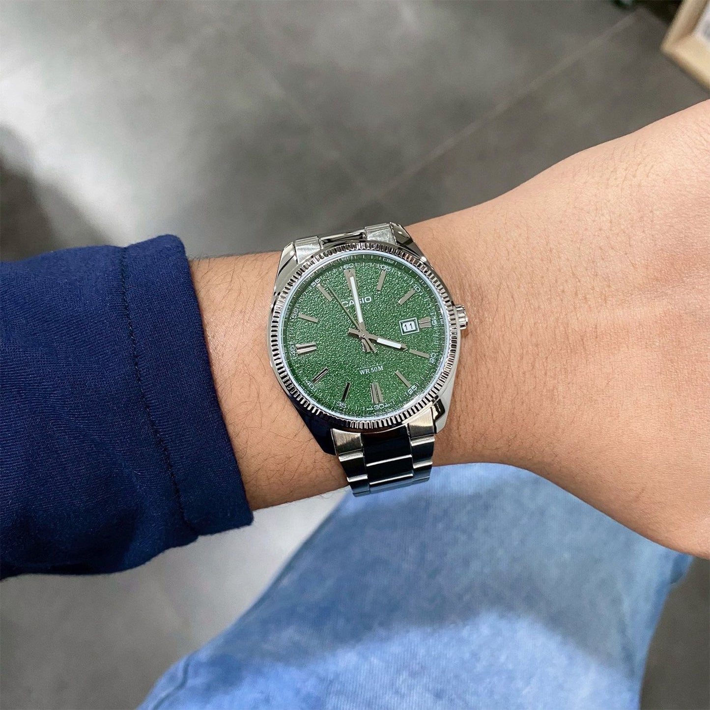 RELOJ CASIO MTP-1302DA-3AV ACERO TABLERO VERDE