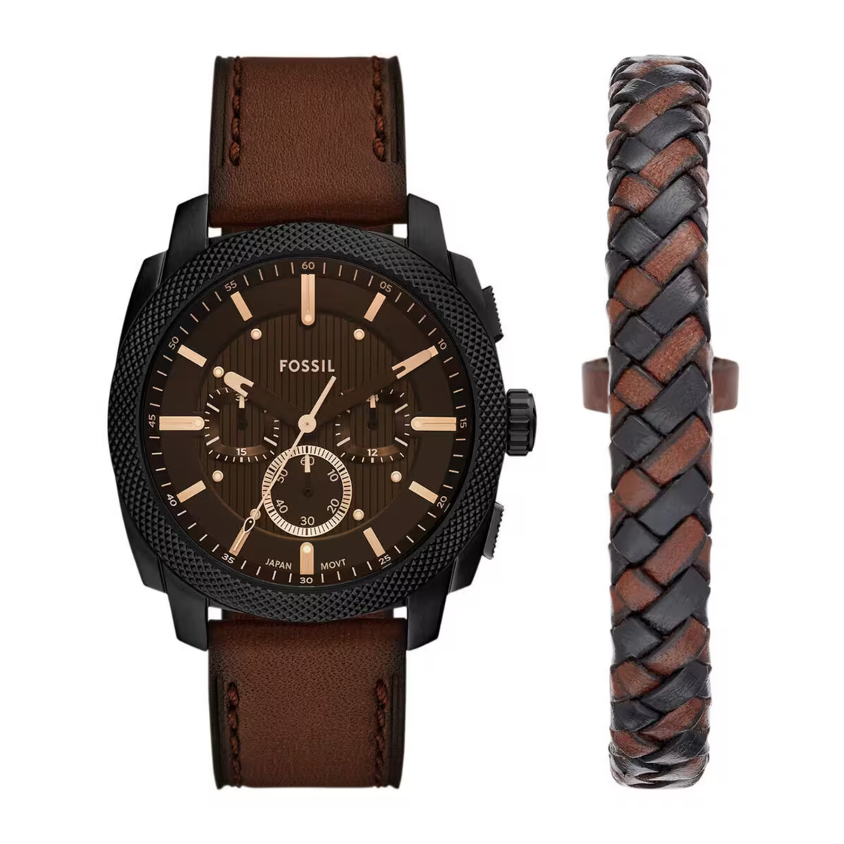 RELOJ FOSSIL FS6102SET MACHINE CUERO CAFÉ