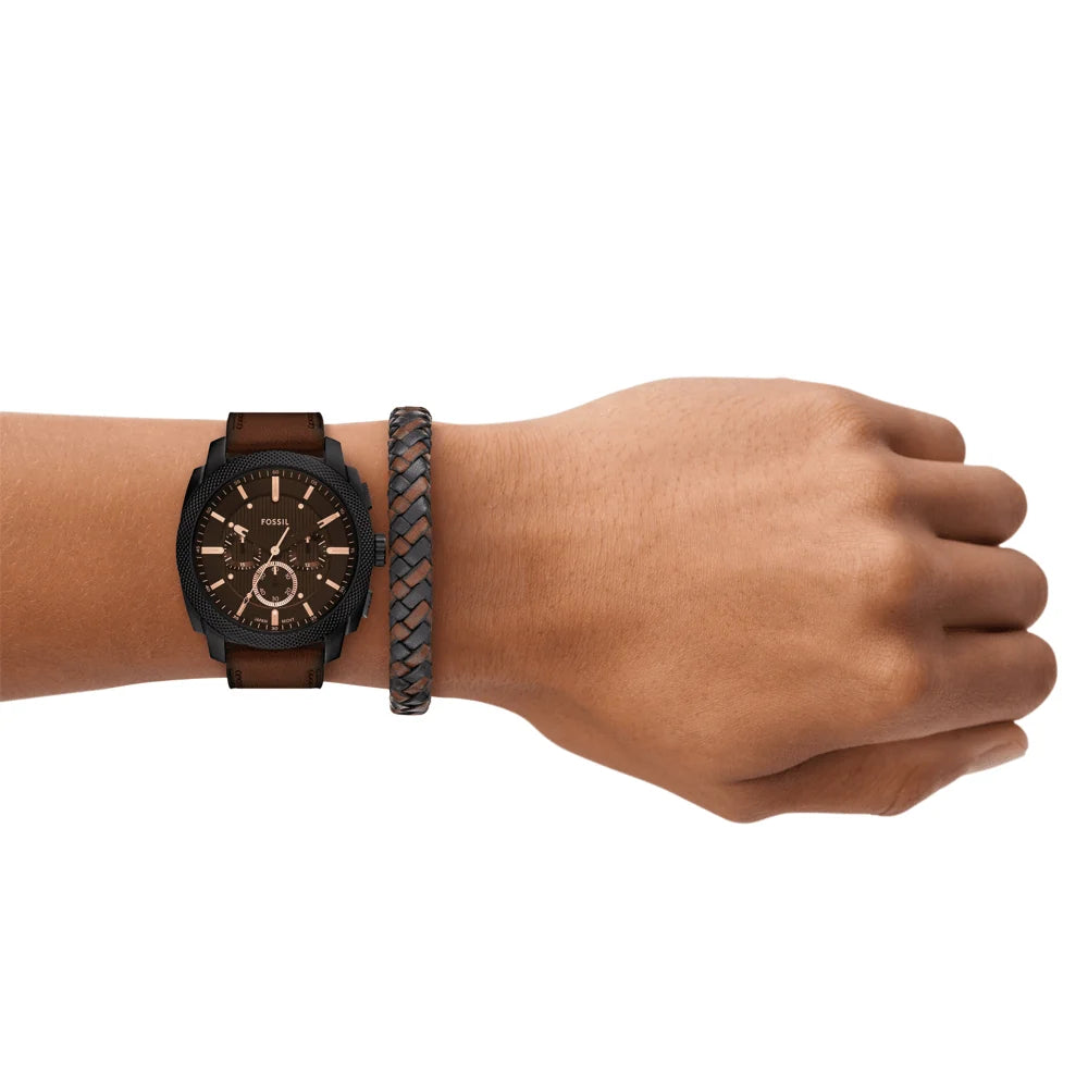RELOJ FOSSIL FS6102SET MACHINE CUERO CAFÉ