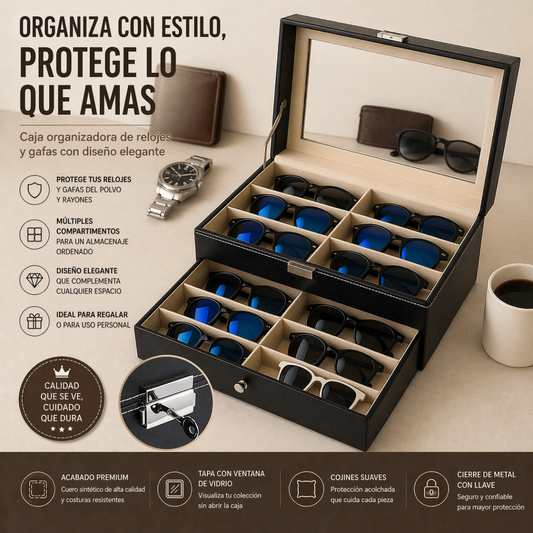 ESTUCHE PARA GAFAS DE 12 PUESTOS DE LUJO CON LLAVE