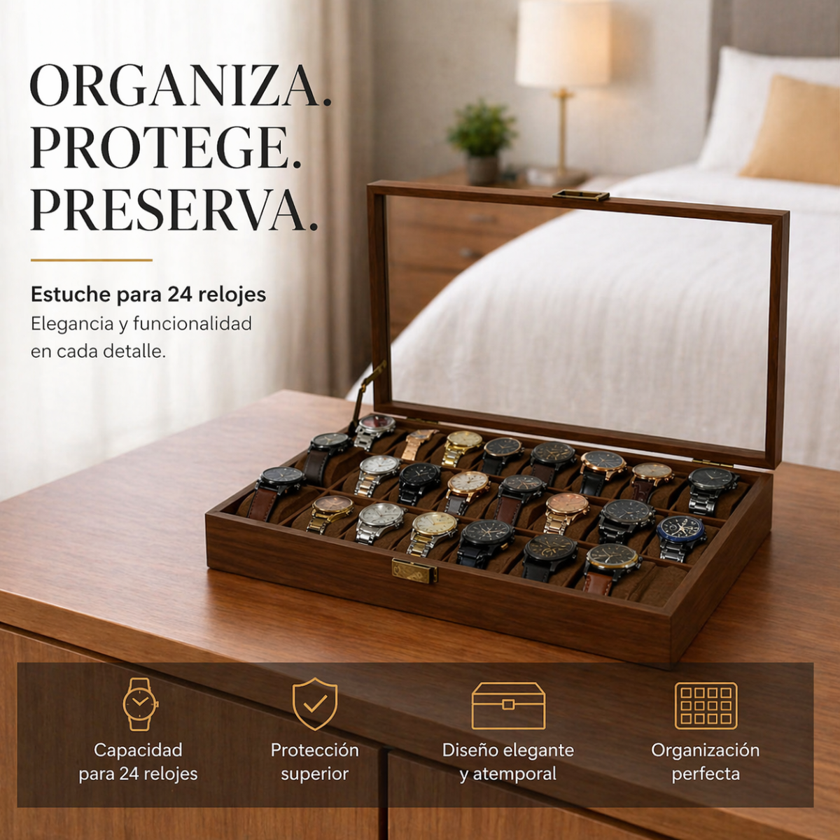 ESTUCHE DE MADERA PREMIUM PARA 24 RELOJES