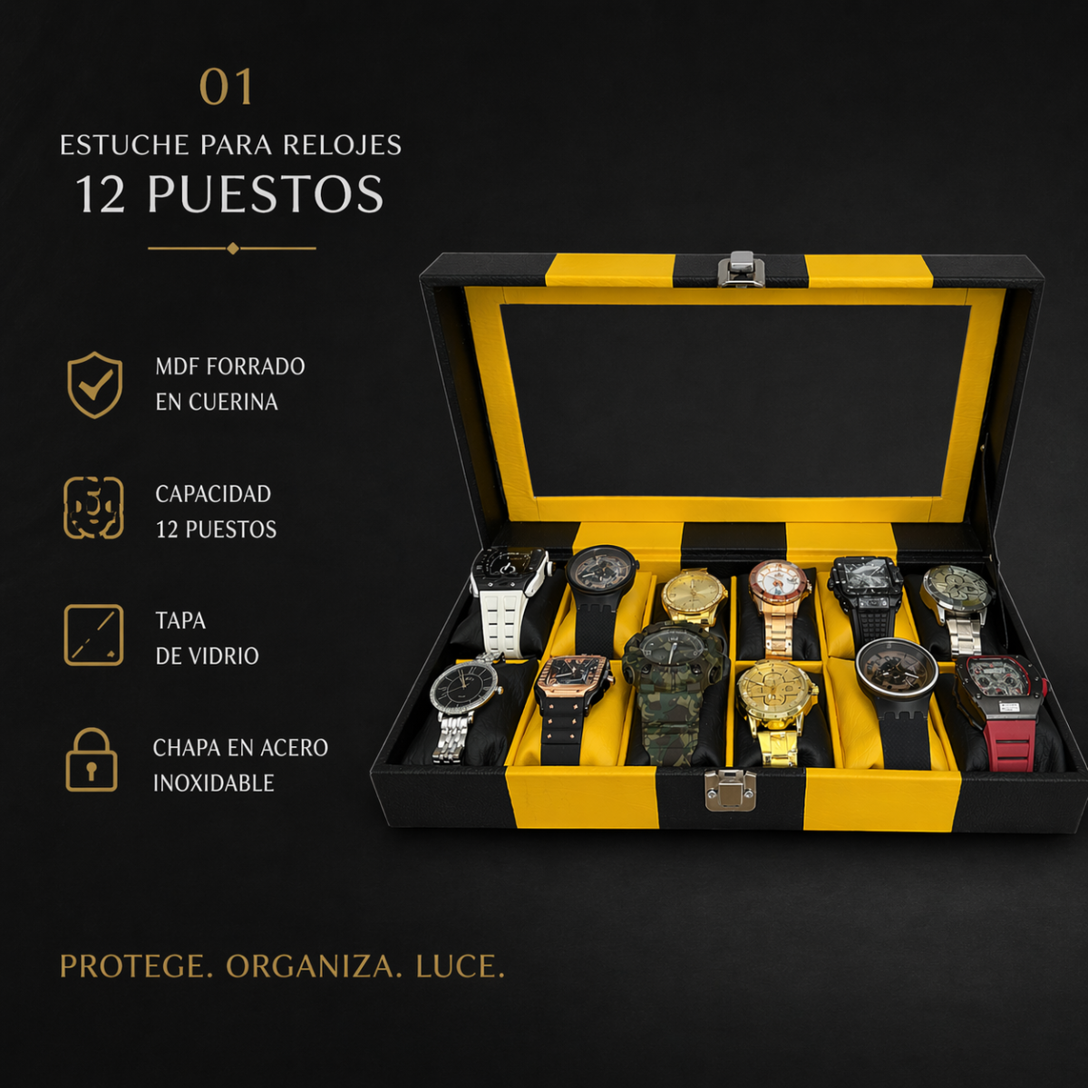 ORGANIZADOR DE RELOJES ESTUCHE RELOJERA DE LUJO 12 PUESTOS